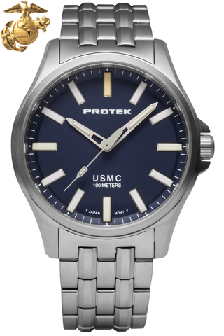 Protek PT3103BR – Titanium USMC Field Watch, 100M WR, Blue Dial with Tritium T100 Illumination, Titanium Bracelet