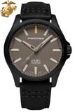 Protek PT3106 – Black Titanium USMC Field Watch, 100M WR, Sand Dial with Tritium T100 Illumination, Black Leather Strap