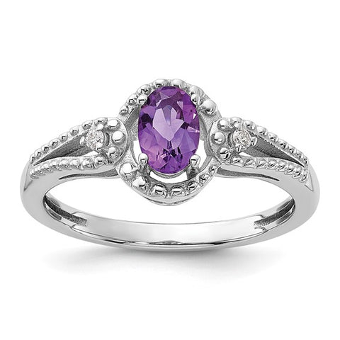 Genuine Diamond and Genuine Amethyst Ring - February Birthstone Ring