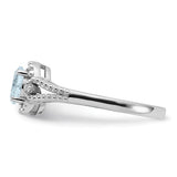 Genuine Diamond and Genuine Aquamarine Ring - March Birthstone Ring