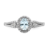Genuine Diamond and Genuine Aquamarine Ring - March Birthstone Ring
