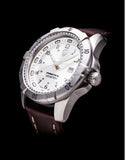 Protek PT2005 – Stainless Steel Dive Watch, 200M WR, White Dial with Tritium Illumination, Brown Leather Strap