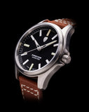 Protek PT3001 – Titanium Field Watch, 100M WR, Black Dial with Tritium T100 Illumination, Leather Strap