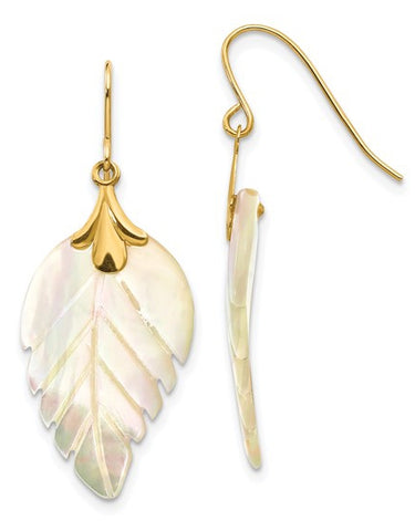 Madi K Mother of Pearl Leaf 14k Gold Dangle Earrings