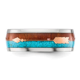 Unique in all the World! Rose Goldtone Arrow Inlay on Turquoise and Wood Wedding Ring, CHISEL SR765