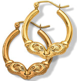 14k Gold Ram's Head Hoop Earrings, Medium/Large, 24.25 mm by 15.25 mm
