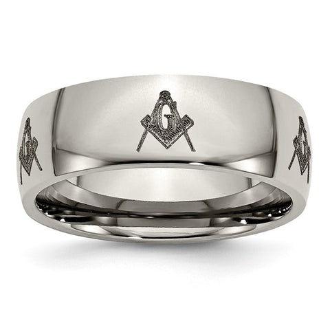 Men's Masonic High Polished Titanium 8mm Band