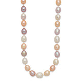 Pink-White-Purple Alternating Color 8-9mm Freshwater Pearl Necklace, 14k Gold Clasp