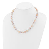 Pink-White-Purple Alternating Color 8-9mm Freshwater Pearl Necklace, 14k Gold Clasp