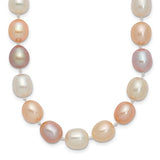 Pink-White-Purple Alternating Color 8-9mm Freshwater Pearl Necklace, 14k Gold Clasp