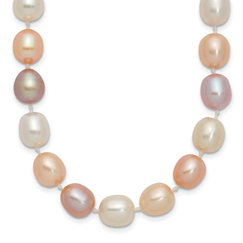 Pink-White-Purple Alternating Color 8-9mm Freshwater Pearl Necklace, 14k Gold Clasp