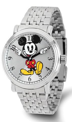 Men's Disney's Mickey Mouse Watch, Moving Mickey Hands, Stainless Steel Bracelet