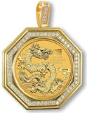 Men's 1/2 ounce Gold Dragon Coin (Perth Mint) and Diamond 14k Gold Pendant, 1 full ctw Diamonds