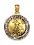 Women's Lady Liberty Gold Coin and Diamond Pendant, Genuine USA Coin, 1/2 ctw Diamonds