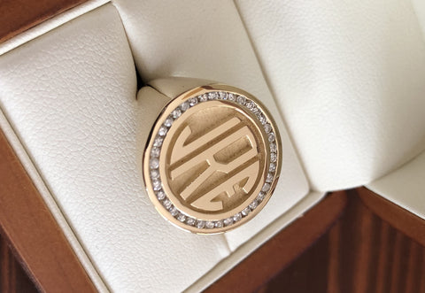 Men's Diamond & 18kt Gold Custom Signet Monogram Ring - | Lazaro SoHo