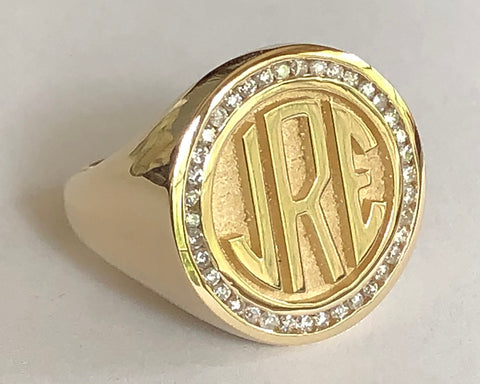  Solid 14k Yellow Gold 3 Initials Monogram Ring Personalized  Monogrammed Jewelry : Handmade Products