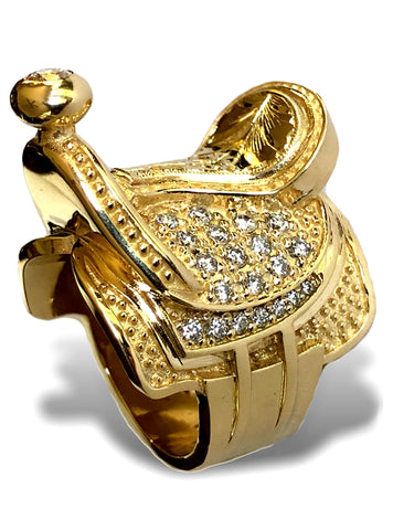 Solid 14K Gold Men's Monogram Ring with Diamond Bezel, Heavy Luxurious Ring 11 1/2