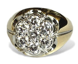 Men's Seven Diamond Cluster, 2 carats total weight, 14k Gold