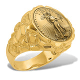 Men's Heavy 14k Gold Nugget Coin Ring, Available with either 1/10 or 1/4 ounce USA Gold Eagle Coin