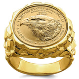 Men's Heavy 14k Gold Nugget Coin Ring, Available with either 1/10 or 1/4 ounce USA Gold Eagle Coin