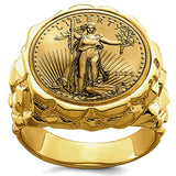 Men's Heavy 14k Gold Nugget Coin Ring, Available with either 1/10 or 1/4 ounce USA Gold Eagle Coin