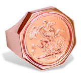 British Gold Sovereign, Rose Tint Gold Coin in Men's 14k Rose Gold Ring