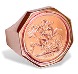 British Gold Sovereign, Rose Tint Gold Coin in Men's 14k Rose Gold Ring