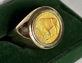 Pure Gold USA Buffalo Coin Mounted into our Classic 14k Gold Coin Ring