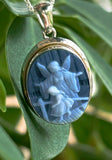 Guardian Angel Watching Over Child Blue Agate Cameo Pendant from DiVinci Cameos