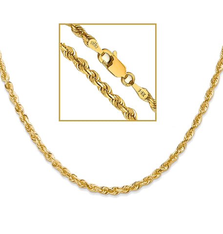 14k SOLID Gold Diamond Cut Rope Chains, 3mm width