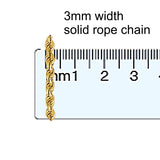 14k SOLID Gold Diamond Cut Rope Chains, 3mm width