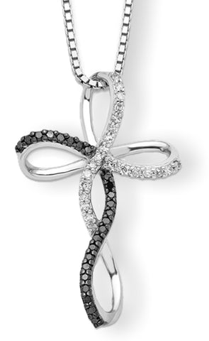 48 Diamond Celtic Infinity Cross, Black and White Diamond Pendant with Chain