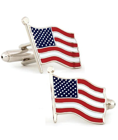 American Flag Cufflinks, Full Color Enamel