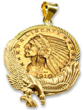 Gemday Exclusive, Genuine USA Indian Head Half Eagle Gold Coin in Our 14k Gold Bald Eagle Pendant