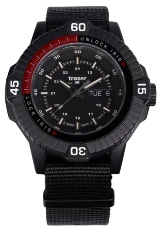 traser P99 Iris Tactical Watch, Super Powered Trigalight, Steel Case, Sapphire Crystal, Black Nylon Strap, Model 111462