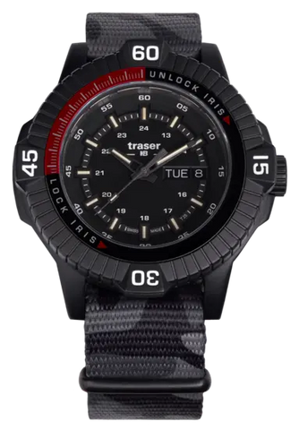 traser P99 Iris Tactical Watch, Super Powered Trigalight, Steel Case, Sapphire Crystal, Gray Nylon Strap, Model 111460