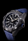Protek PT1013B USMC – US Marine Corps Dive Watch, 300M WR, Black & Blue with Tritium Illumination, Blue Rubber Strap