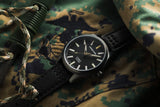 Protek PT3102 – Black Titanium USMC Field Watch, 100M WR, Black Dial with Tritium T100 Illumination, Black Leather Strap