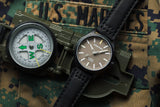 Protek PT3106 – Black Titanium USMC Field Watch, 100M WR, Sand Dial with Tritium T100 Illumination, Black Leather Strap