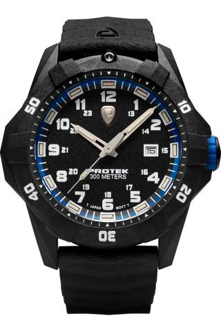 Protek PT1003 – Military Dive Watch, 300M WR, Black & Blue with Tritium Illumination, Rubber Strap