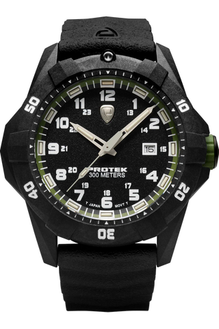 Protek PT1005 – Military Dive Watch, 300M WR, Black & Green with Tritium Illumination, Rubber Strap