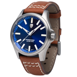 Protek PT3003 – Titanium Field Watch, 100M WR, Blue Dial with Tritium T100 Illumination, Leather Strap