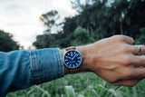 Protek PT3003 – Titanium Field Watch, 100M WR, Blue Dial with Tritium T100 Illumination, Leather Strap