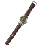 Protek PT3005 – Titanium Field Watch, 100M WR, Green Dial with Tritium T100 Illumination, Leather Strap