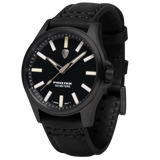 Protek PT3002 – Black Titanium Field Watch, 100M WR, Black Dial with Tritium T100 Illumination, Black Leather Strap