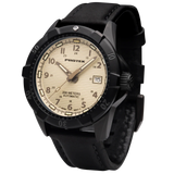 Protek PT2217 – Automatic Black Stainless Steel Military Dive Watch, 200M WR, Beige Dial with Tritium Illumination, Leather Strap