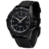 Protek PT2202 – Automatic Black Stainless Steel Military Dive Watch, 200M WR, Black Dial with Tritium Illumination, Leather Strap