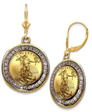 Lady Liberty Gold Coin Earrings with 1 carat of Diamonds t.w. 14k Leverback Setting