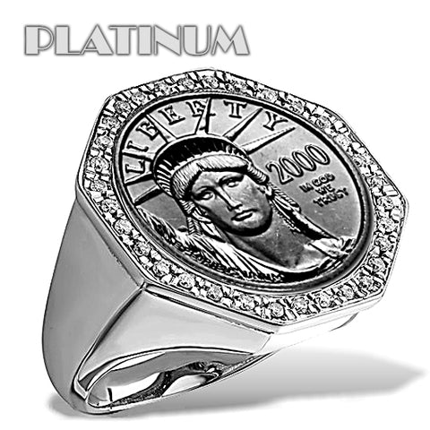 USA Platinum Statue of Liberty 1/10th ounce Coin in a Platinum and Diamond Ring