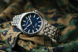 Protek PT3103BR – Titanium USMC Field Watch, 100M WR, Blue Dial with Tritium T100 Illumination, Titanium Bracelet